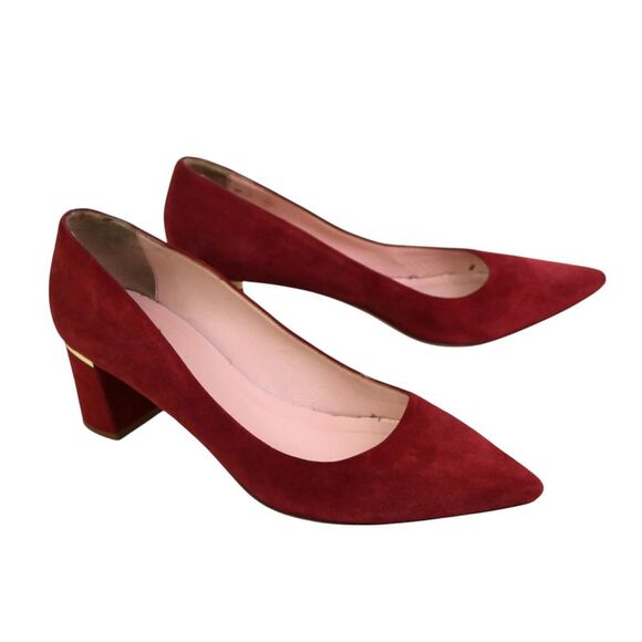 kate spade BURGUNDY REAL LEATHER SUEDE MID HEEL POINTED CLASSIC PUMP SHOES Sz 8M - Picture 6 of 11